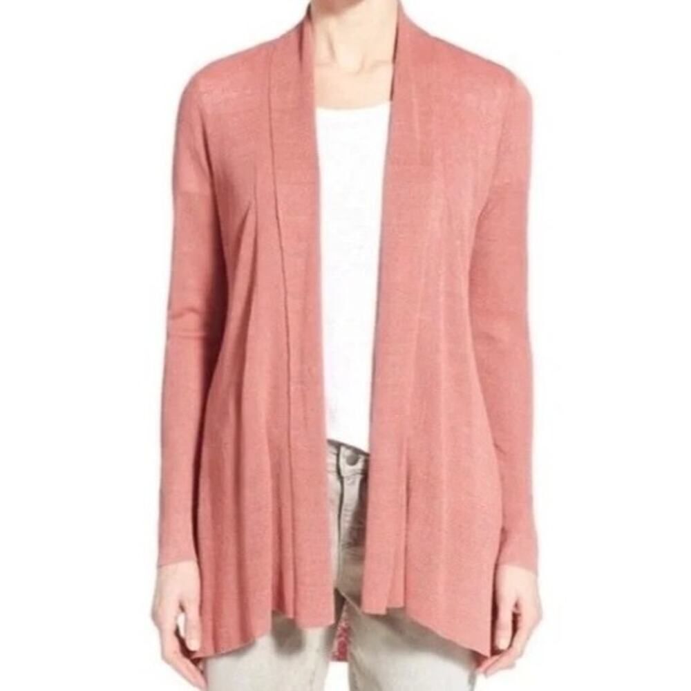 NWT Eileen Fisher Fine Organic Linen Crepe Rib Shaped Cardigan Sz. XL